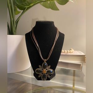 Large Flower Gem Pendant Necklace